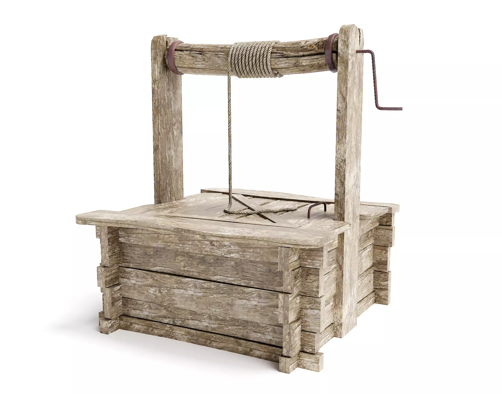 PBR old damaged wooden water well da1 Low-poly 3D model_0