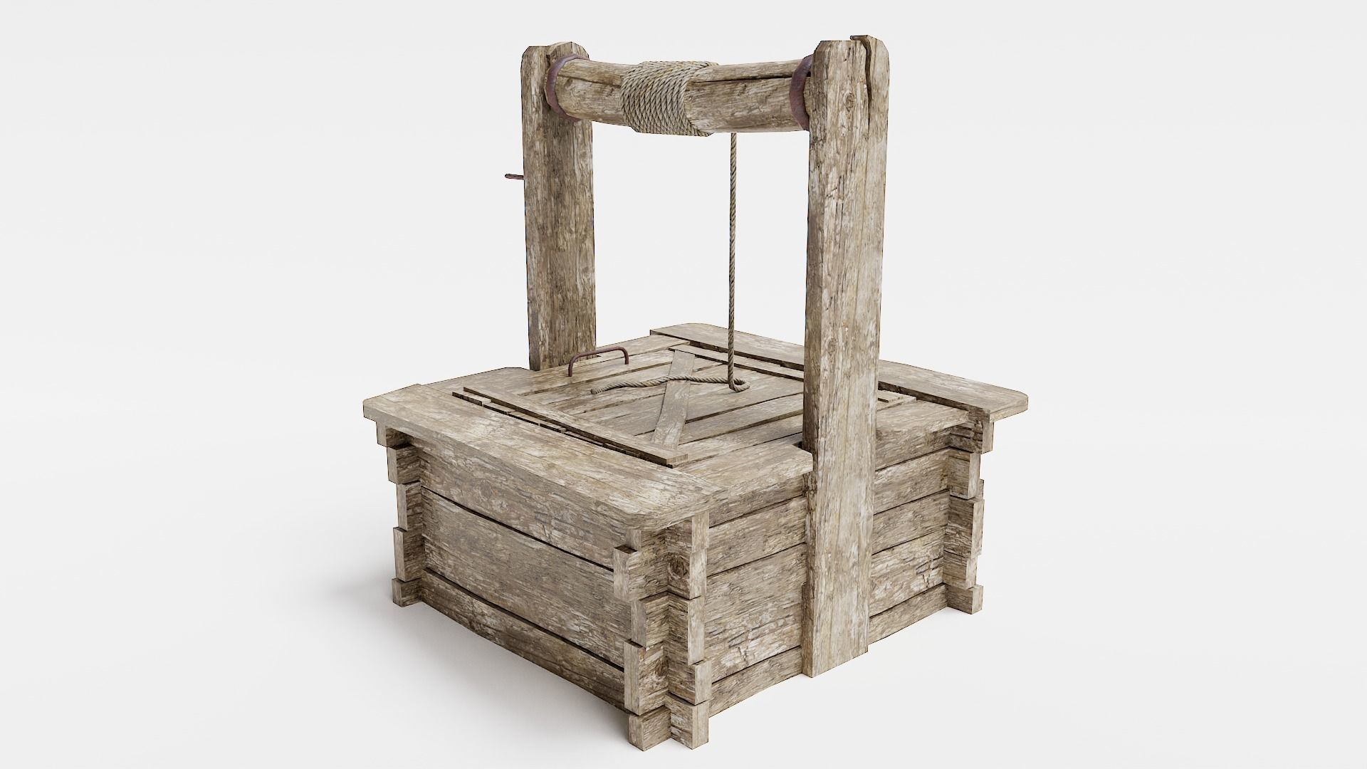 PBR old damaged wooden water well da1 Low-poly 3D model_6