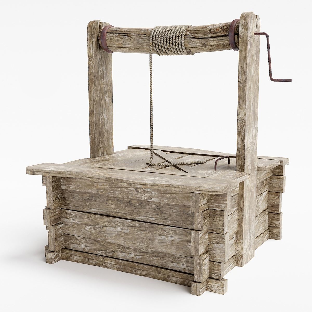 PBR old damaged wooden water well da1 Low-poly 3D model_1