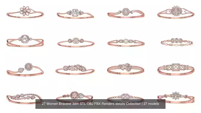 27 Women Bracelet 3dm STL OBJ FBX Renders details Collection