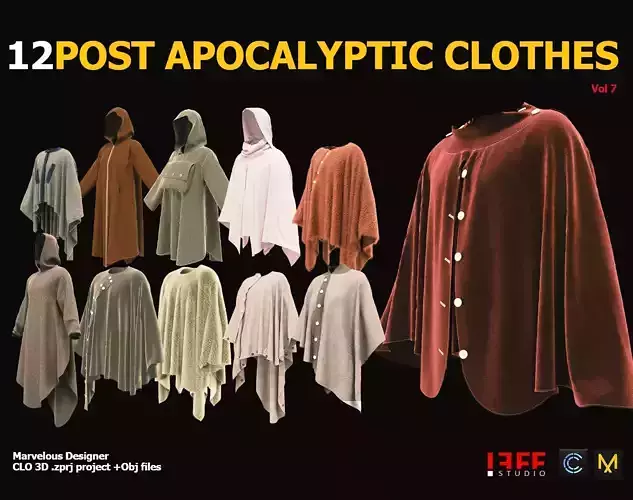12 POST APOCALYPTIC CLOTHES Low-poly 3D model