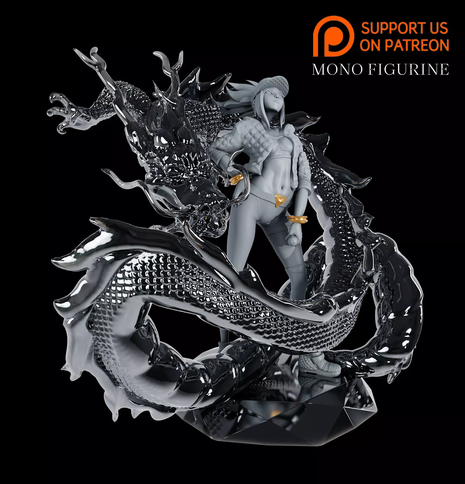 KDA Akali with graffiti dragon 3D print model_0