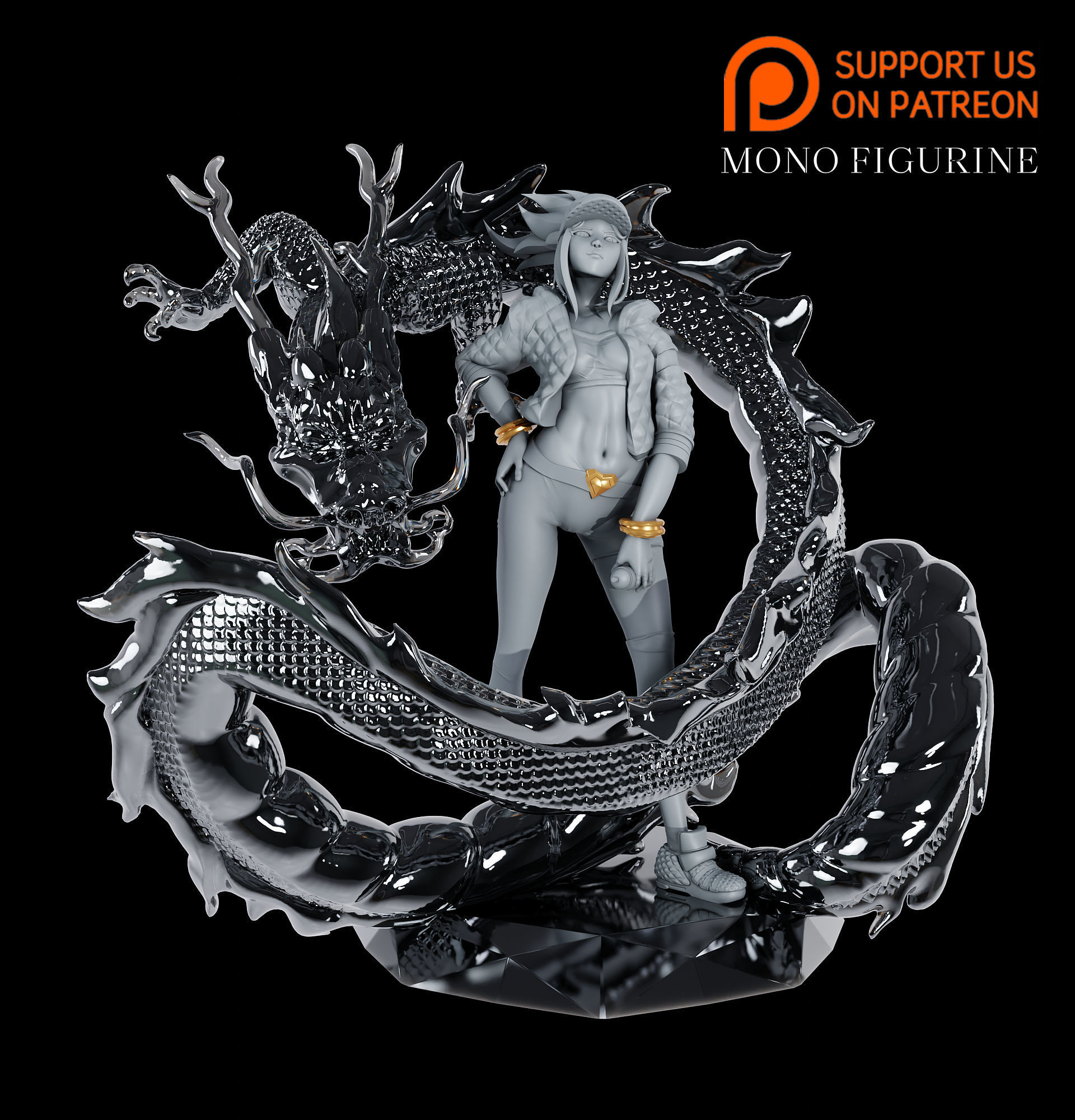 KDA Akali with graffiti dragon 3D print model_2