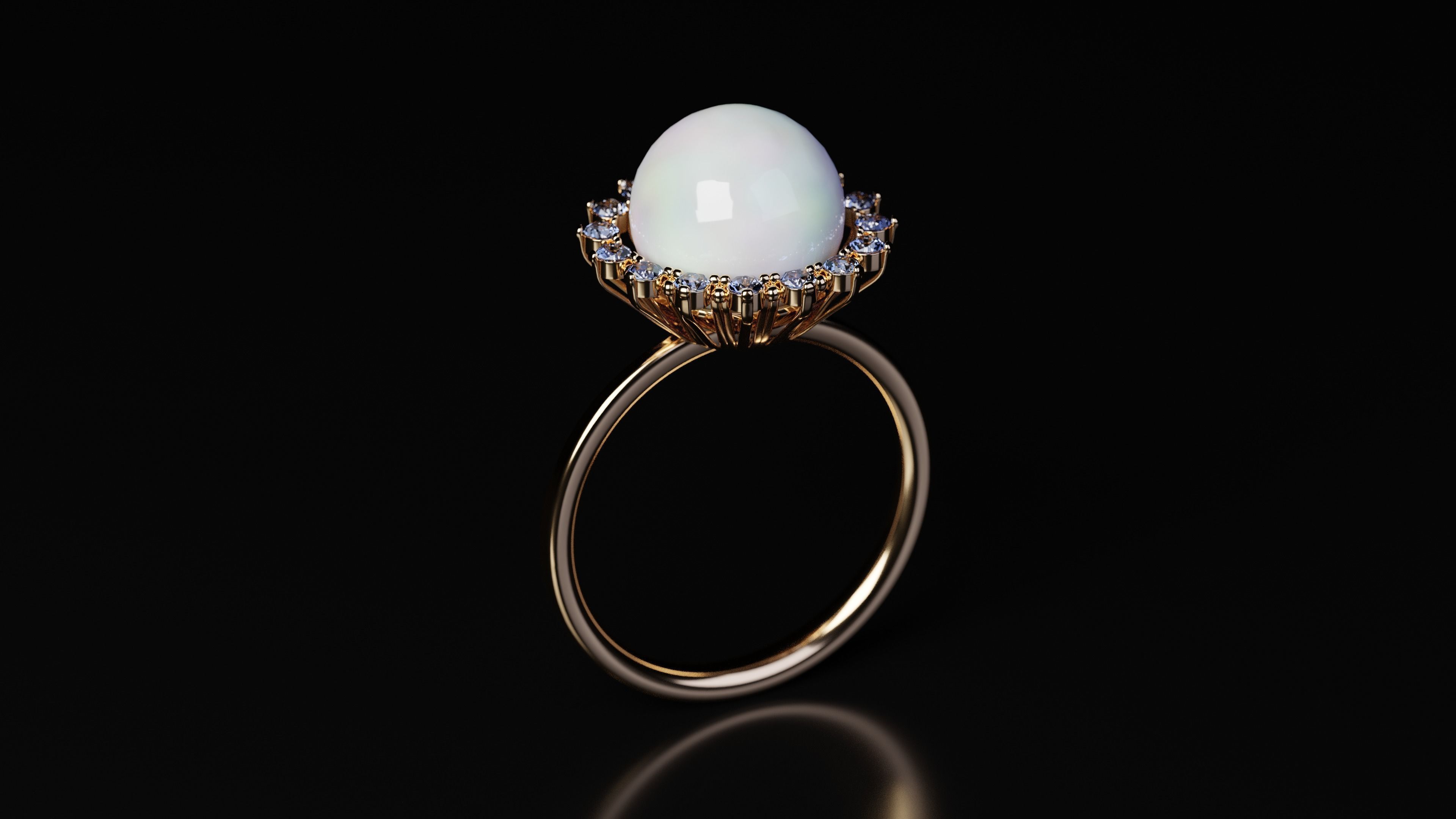 Gold Pearl Ring 3D model_4