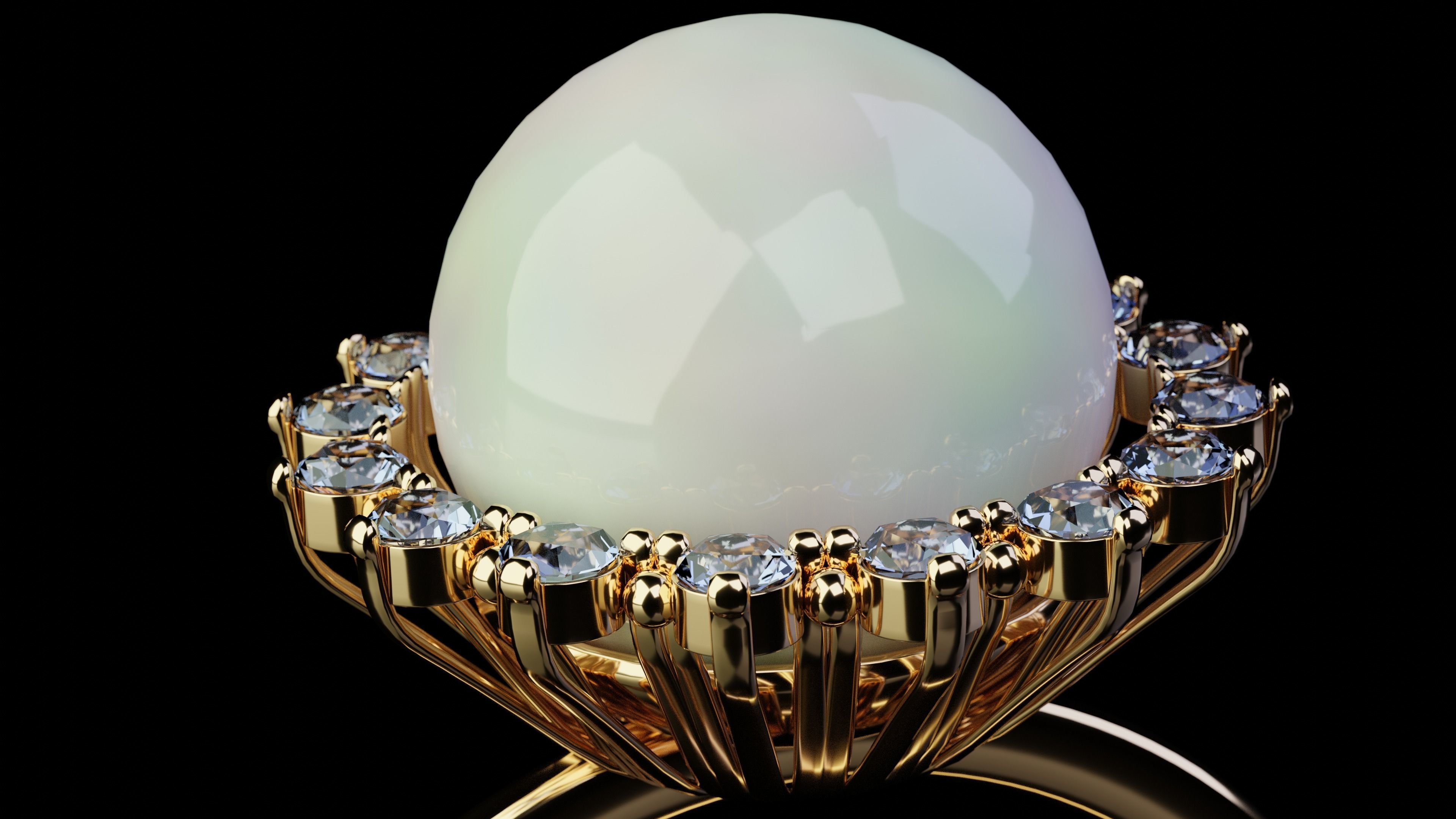 Gold Pearl Ring 3D model_2