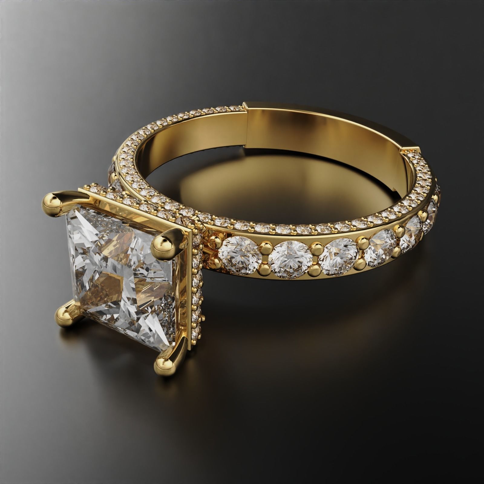 Princess cut Engagement Ring 3D print model_1