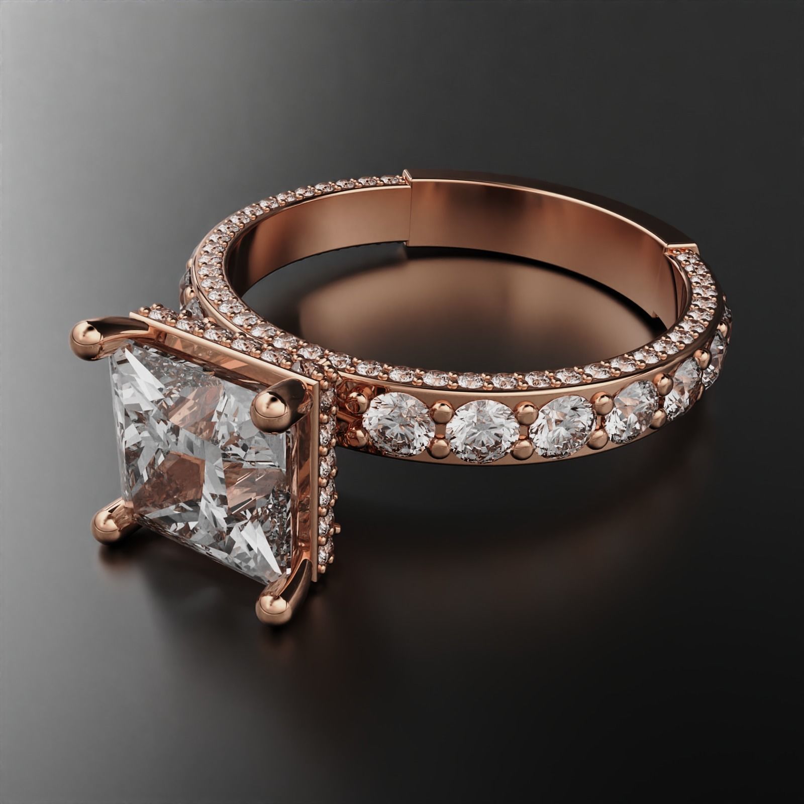 Princess cut Engagement Ring 3D print model_5