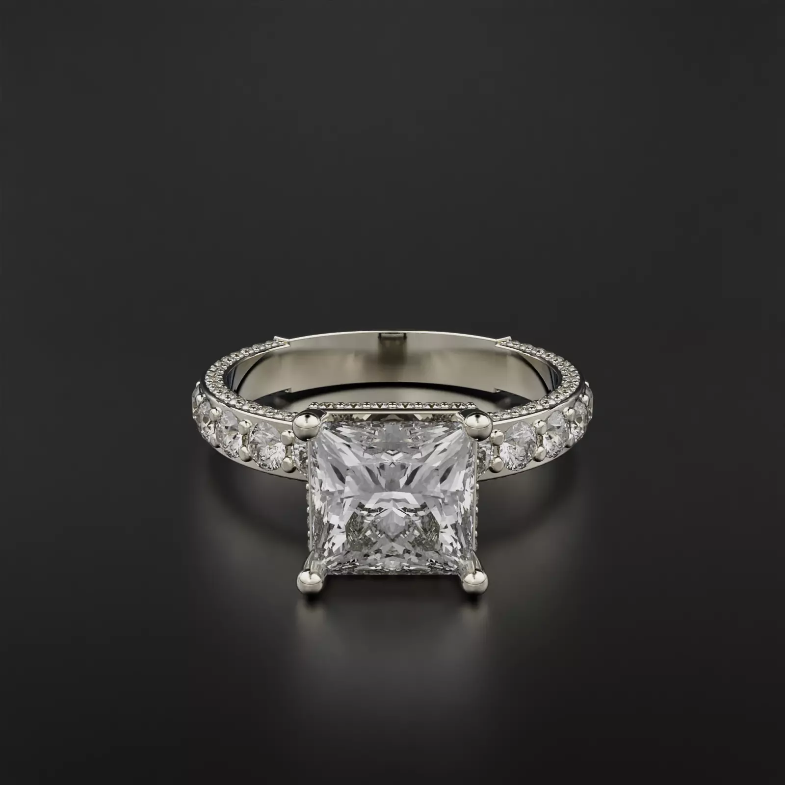 Princess cut Engagement Ring 3D print model_0