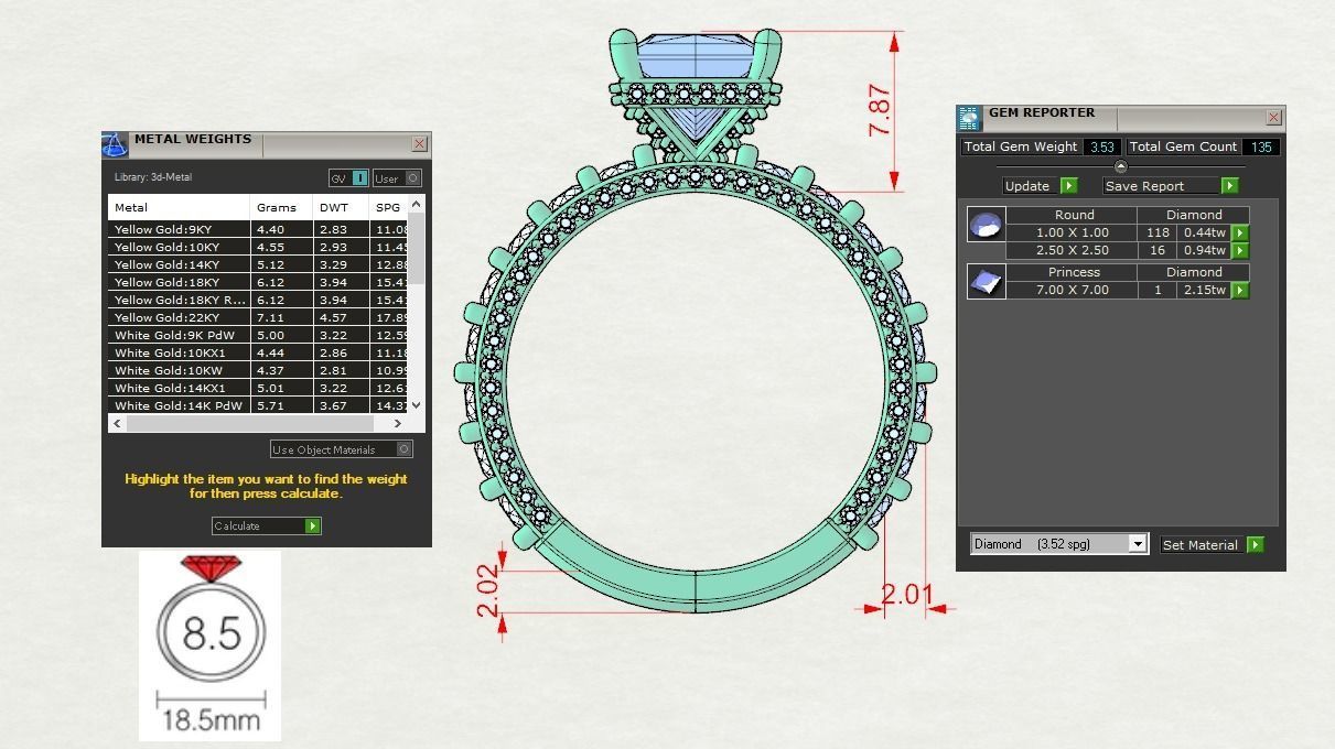 Princess cut Engagement Ring 3D print model_9
