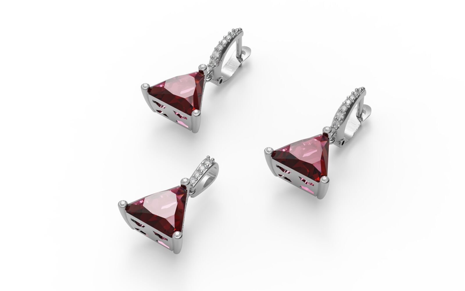 Triangle medallion and earrings 3D print model_2