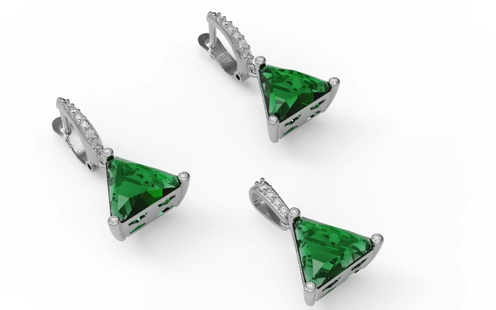 Triangle medallion and earrings 3D print model_0