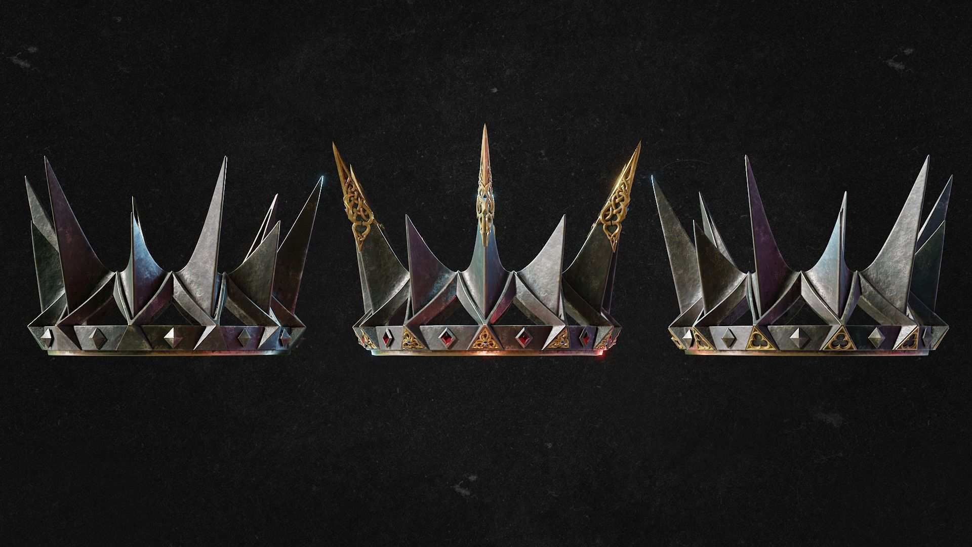 PBR material European iron crown middle mold three-level group 3D model_5