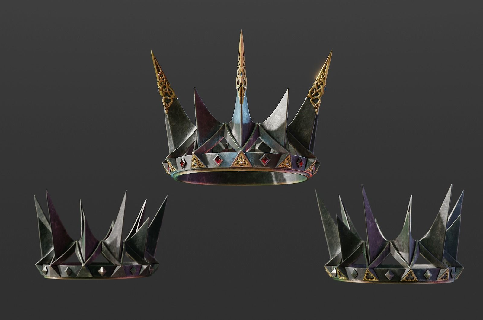 PBR material European iron crown middle mold three-level group 3D model_4