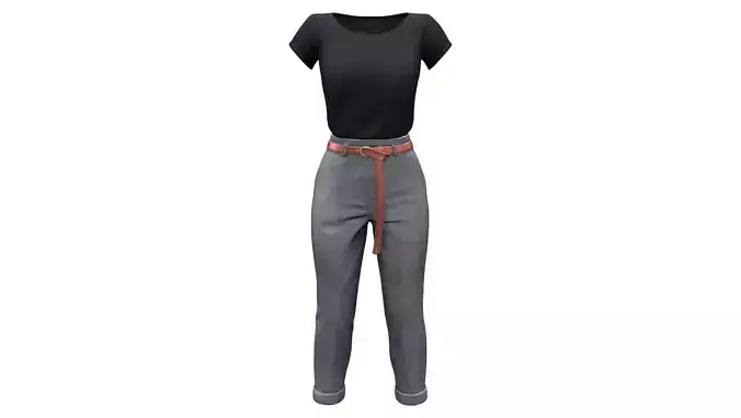 Black Top Gray Pants Elegant Casual Outfit