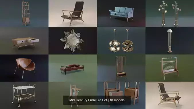 Mid-Century Furniture Set 3D Model Collection