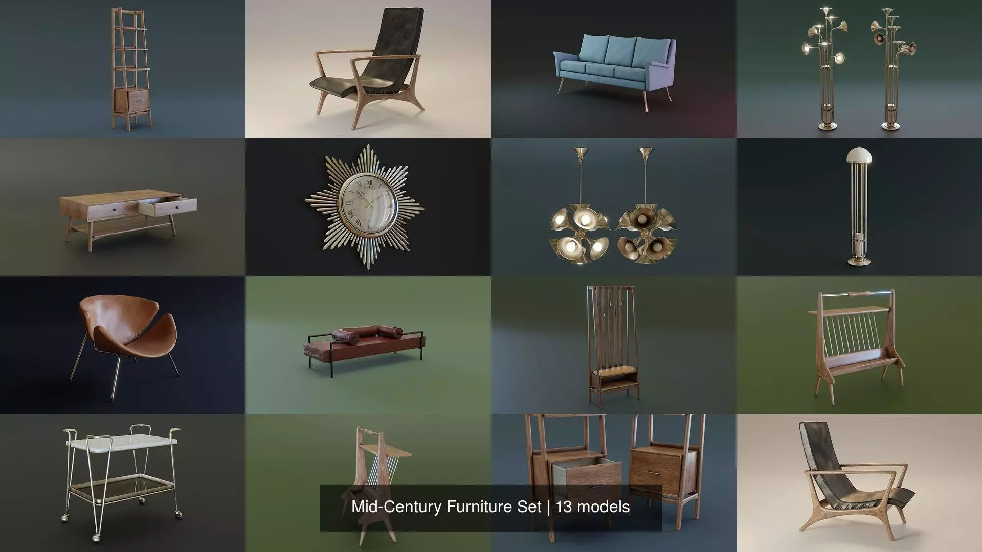 Mid-Century Furniture Set 3D Model Collection_0