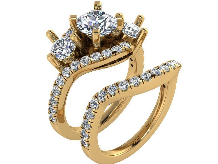 Beautiful 3-Stone Diamond ring with band 2505 3D print model 3D print model_1