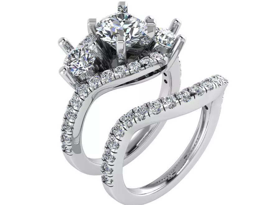 Beautiful 3-Stone Diamond ring with band 2505 3D print model 3D print model_0