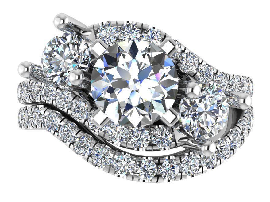 Beautiful 3-Stone Diamond ring with band 2505 3D print model 3D print model_2