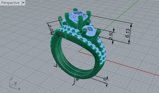 Beautiful 3-Stone Diamond ring with band 2505 3D print model 3D print model_7