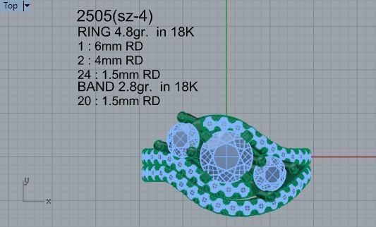 Beautiful 3-Stone Diamond ring with band 2505 3D print model 3D print model_4