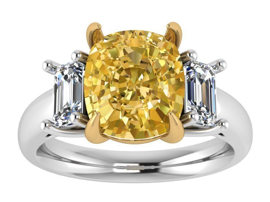 3-Stone Diamond ring Yellow and white 3D print  model  2509 3D print model_1
