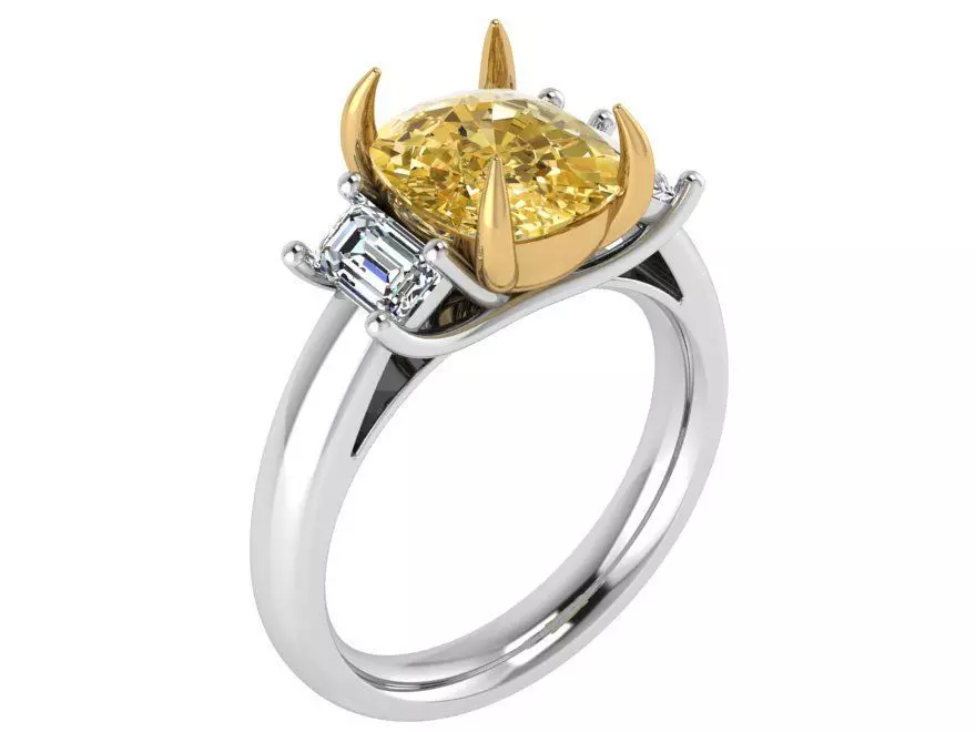 3-Stone Diamond ring Yellow and white 3D print  model  2509 3D print model_0