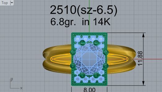 Big Square Diamond stone ring 2510 3D print model 3D print model_4