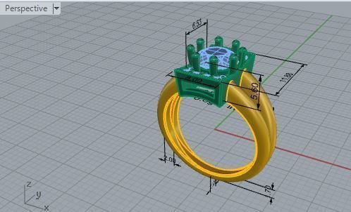 Big Square Diamond stone ring 2510 3D print model 3D print model_7