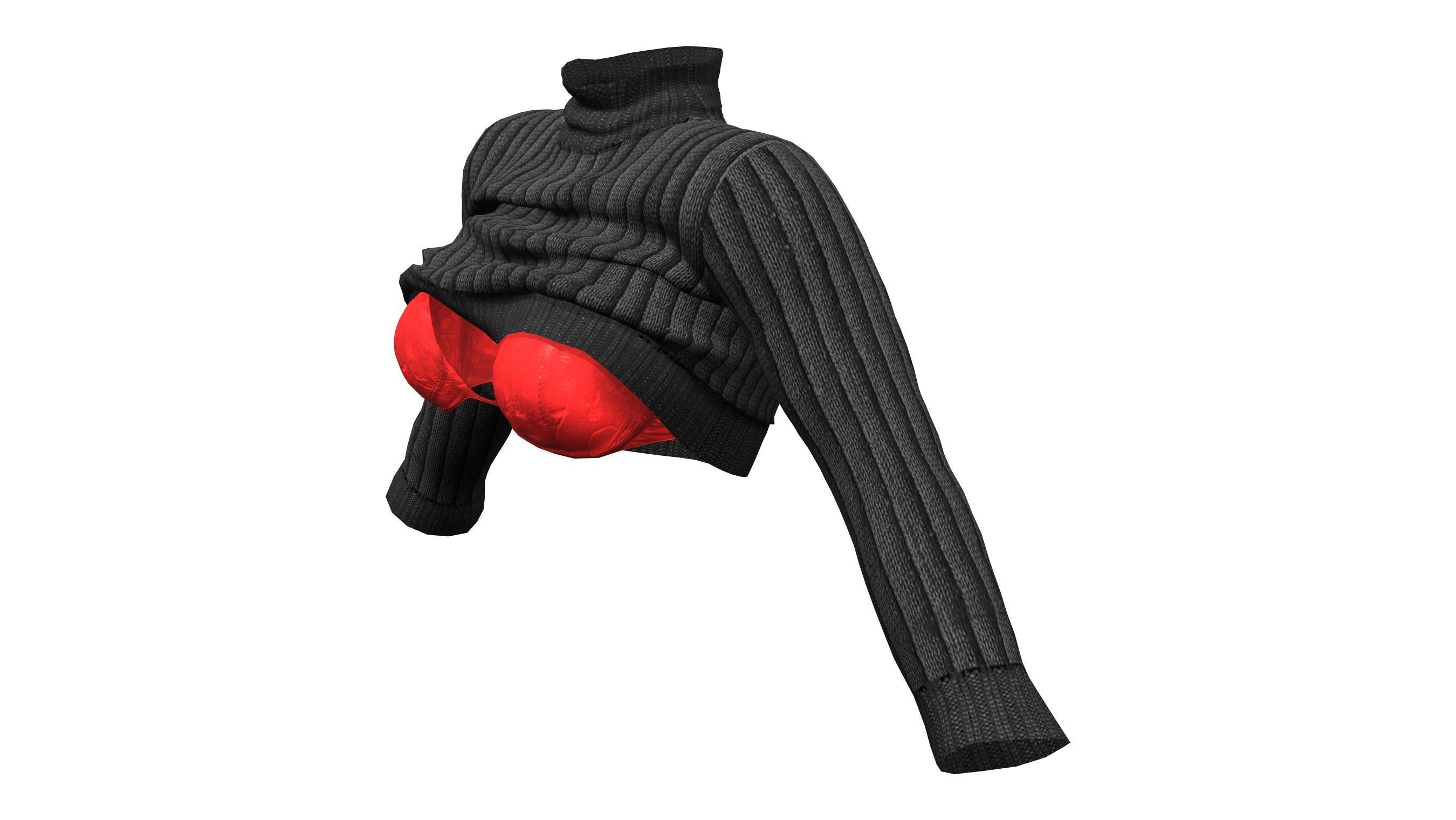 Rolled Up Sweater With and Without Bra Low-poly 3D model_2