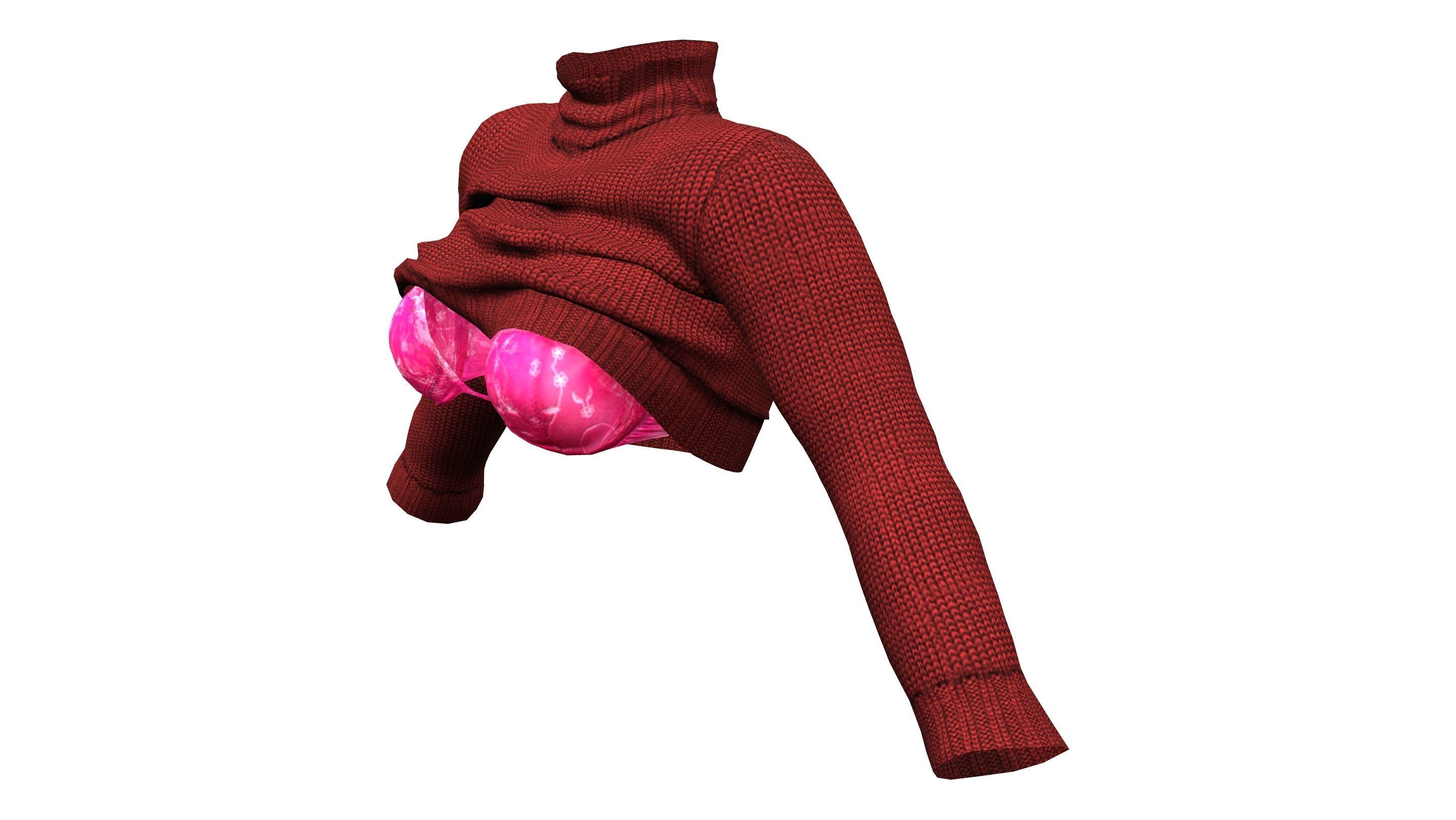Rolled Up Sweater With and Without Bra Low-poly 3D model_4