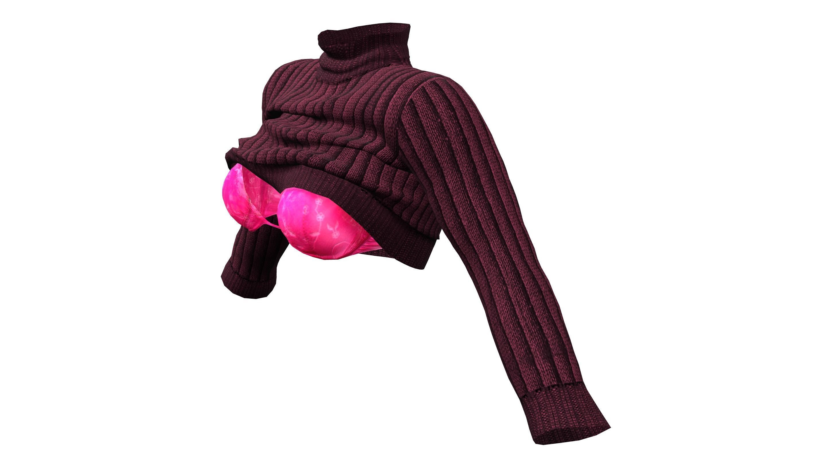Rolled Up Sweater With and Without Bra Low-poly 3D model_3