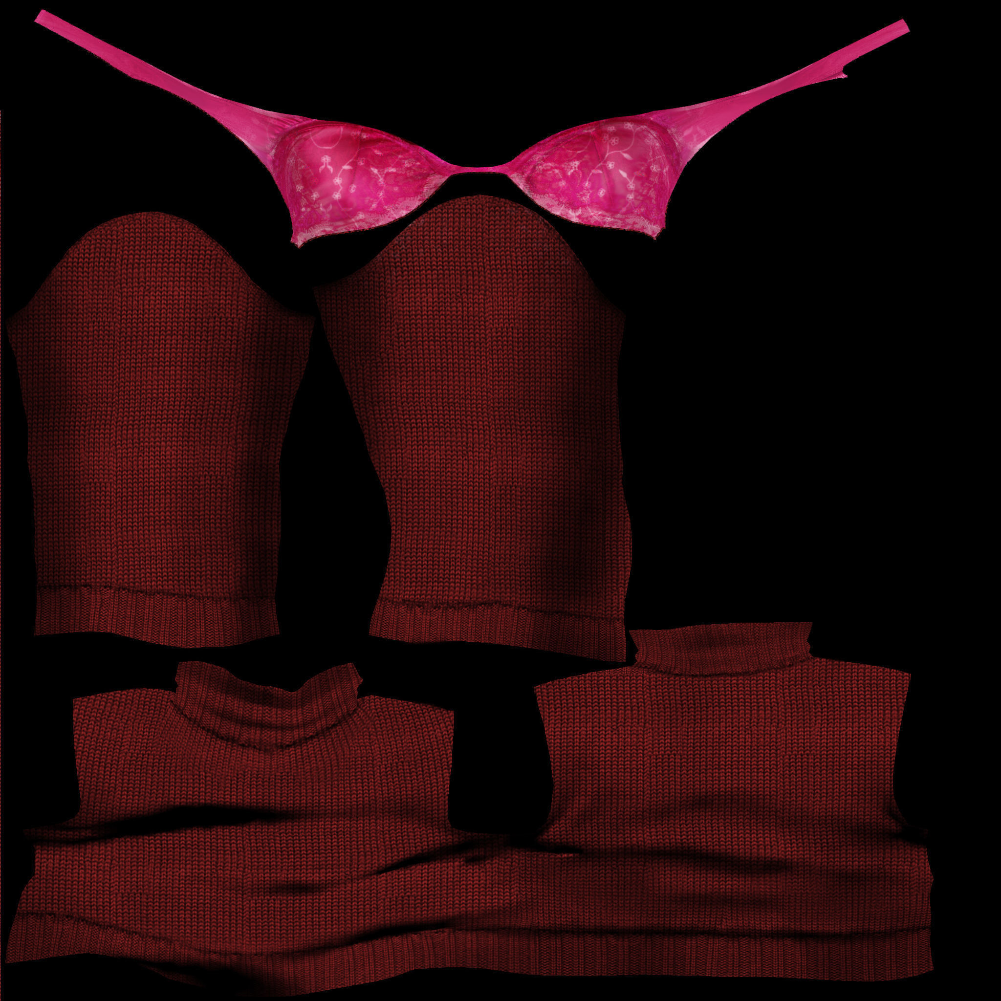 Rolled Up Sweater With and Without Bra Low-poly 3D model_15