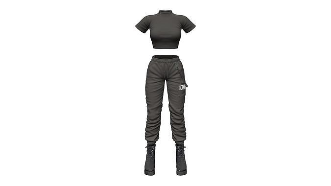 Black Cargo Outfit Boots Pants Top Low-poly 3D model