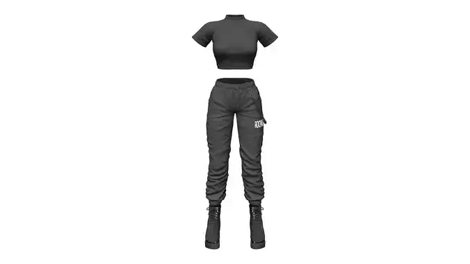 Black Cargo Outfit Boots Pants Top
