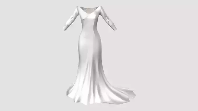 Wide Neck Sheer Back Bridal Gown White Dress