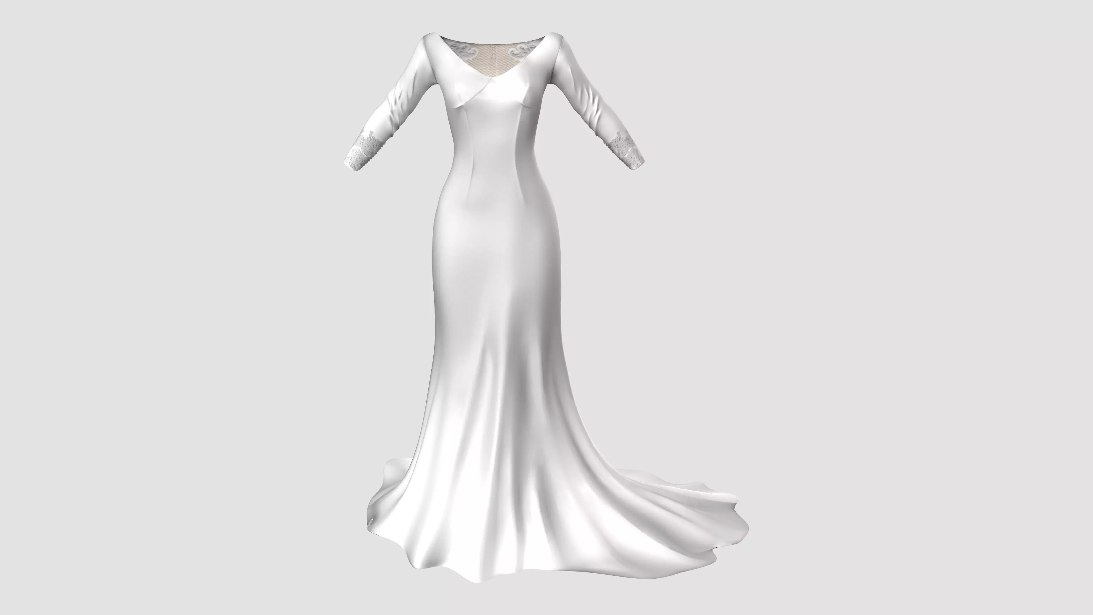 Wide Neck Sheer Back Bridal Gown White Dress Low-poly 3D model