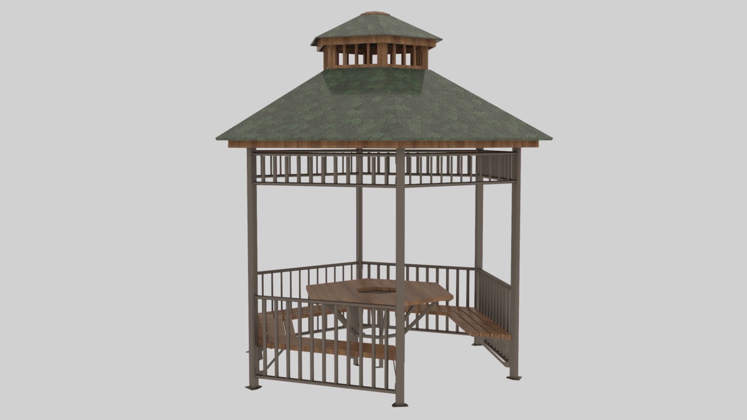 Iron Wood Garden Pergola - Gazebo 06 Low-poly 3D model_16