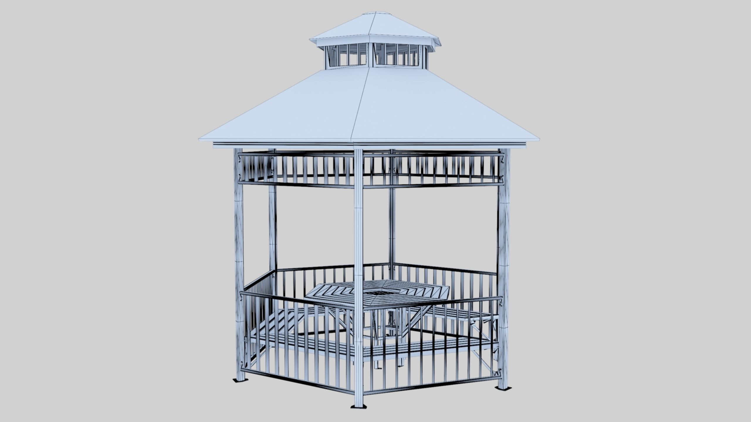 Iron Wood Garden Pergola - Gazebo 06 Low-poly 3D model_24