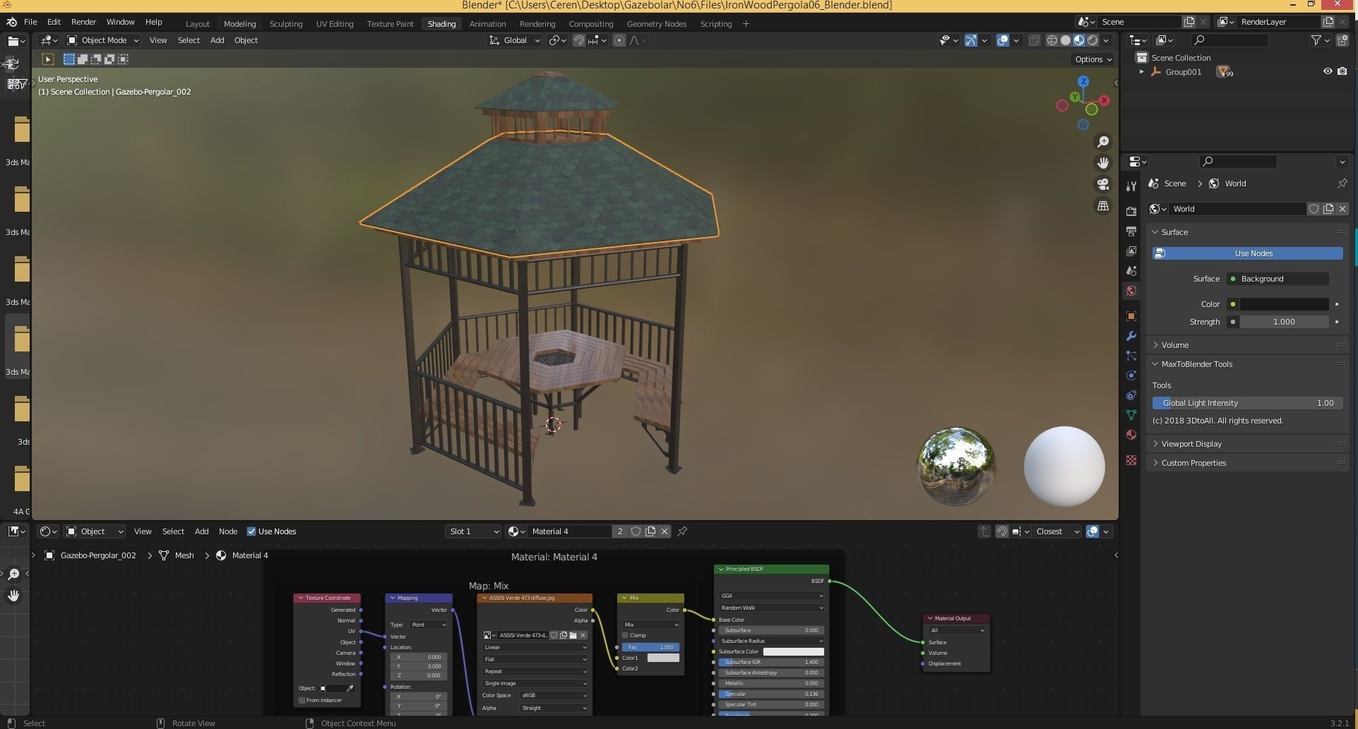 Iron Wood Garden Pergola - Gazebo 06 Low-poly 3D model_11