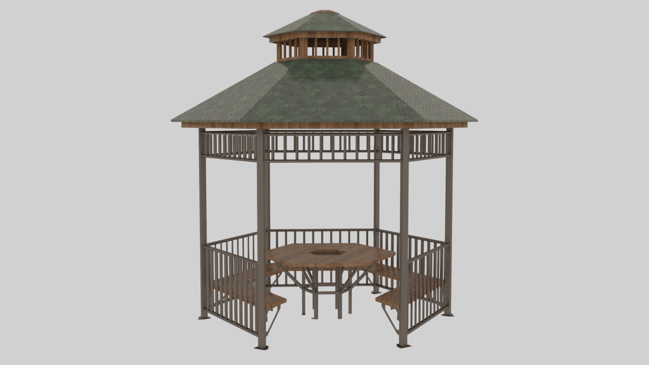 Iron Wood Garden Pergola - Gazebo 06 Low-poly 3D model_20