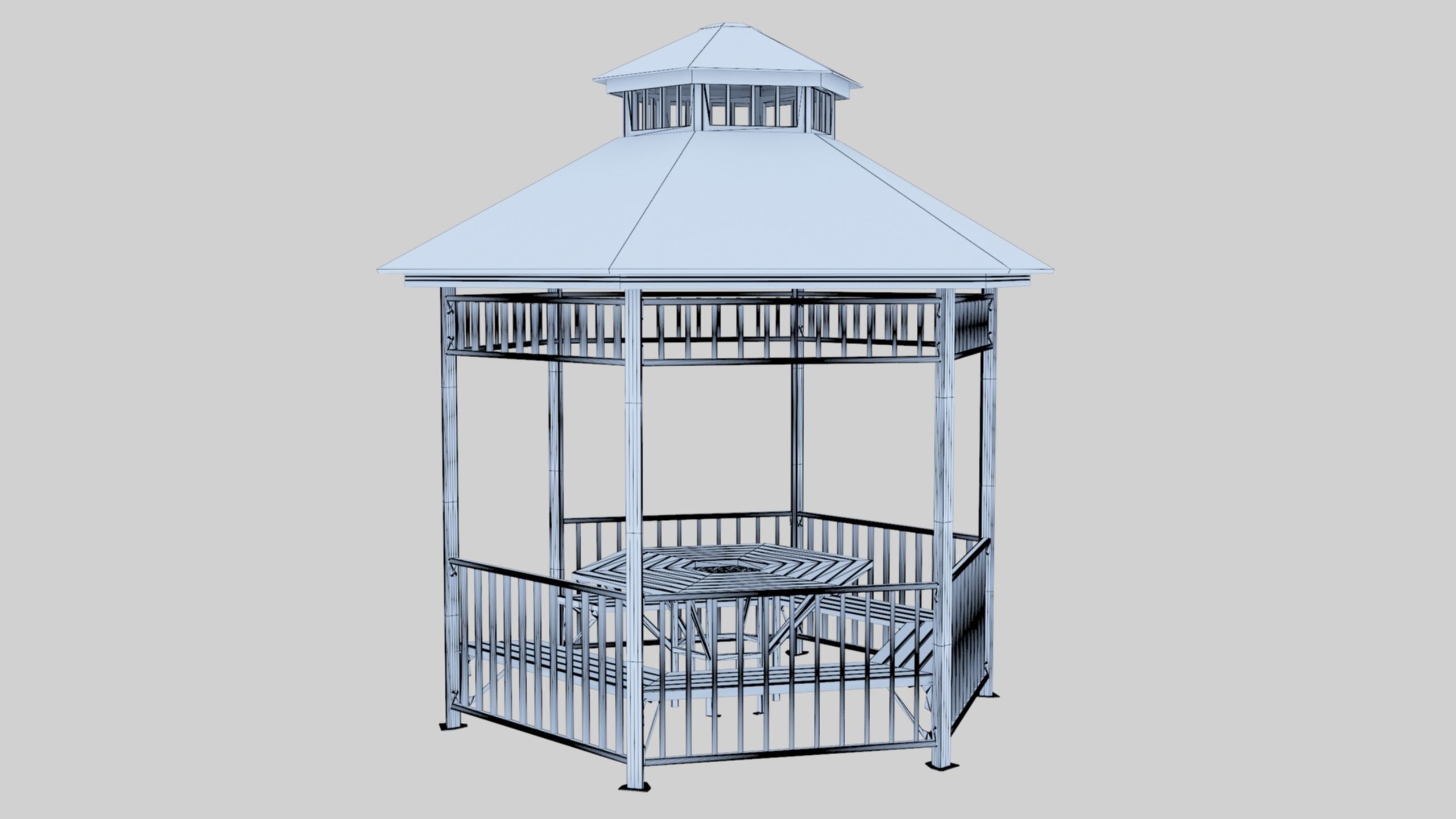 Iron Wood Garden Pergola - Gazebo 06 Low-poly 3D model_9