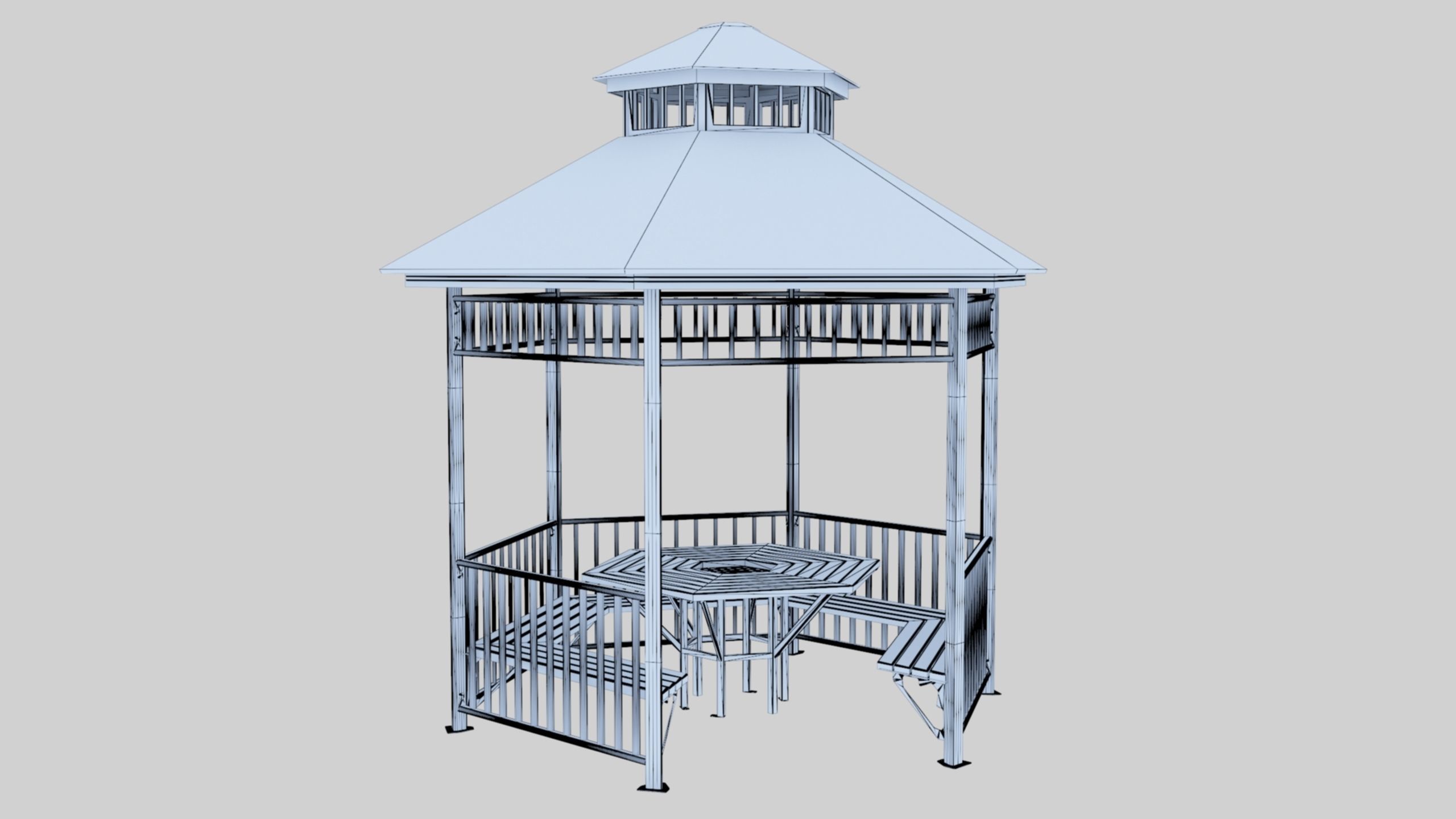 Iron Wood Garden Pergola - Gazebo 06 Low-poly 3D model_32