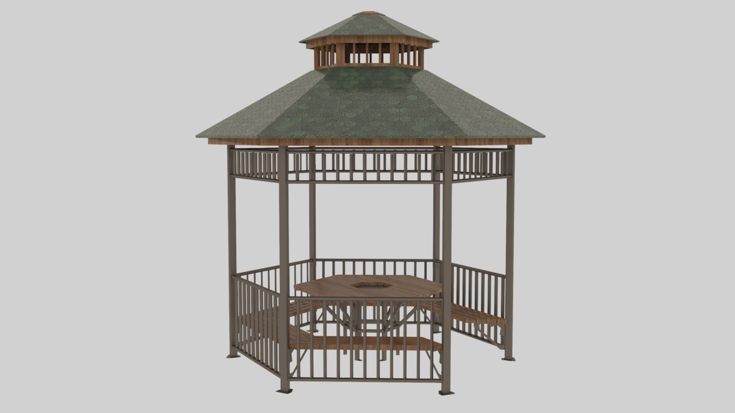 Iron Wood Garden Pergola - Gazebo 06 Low-poly 3D model_14