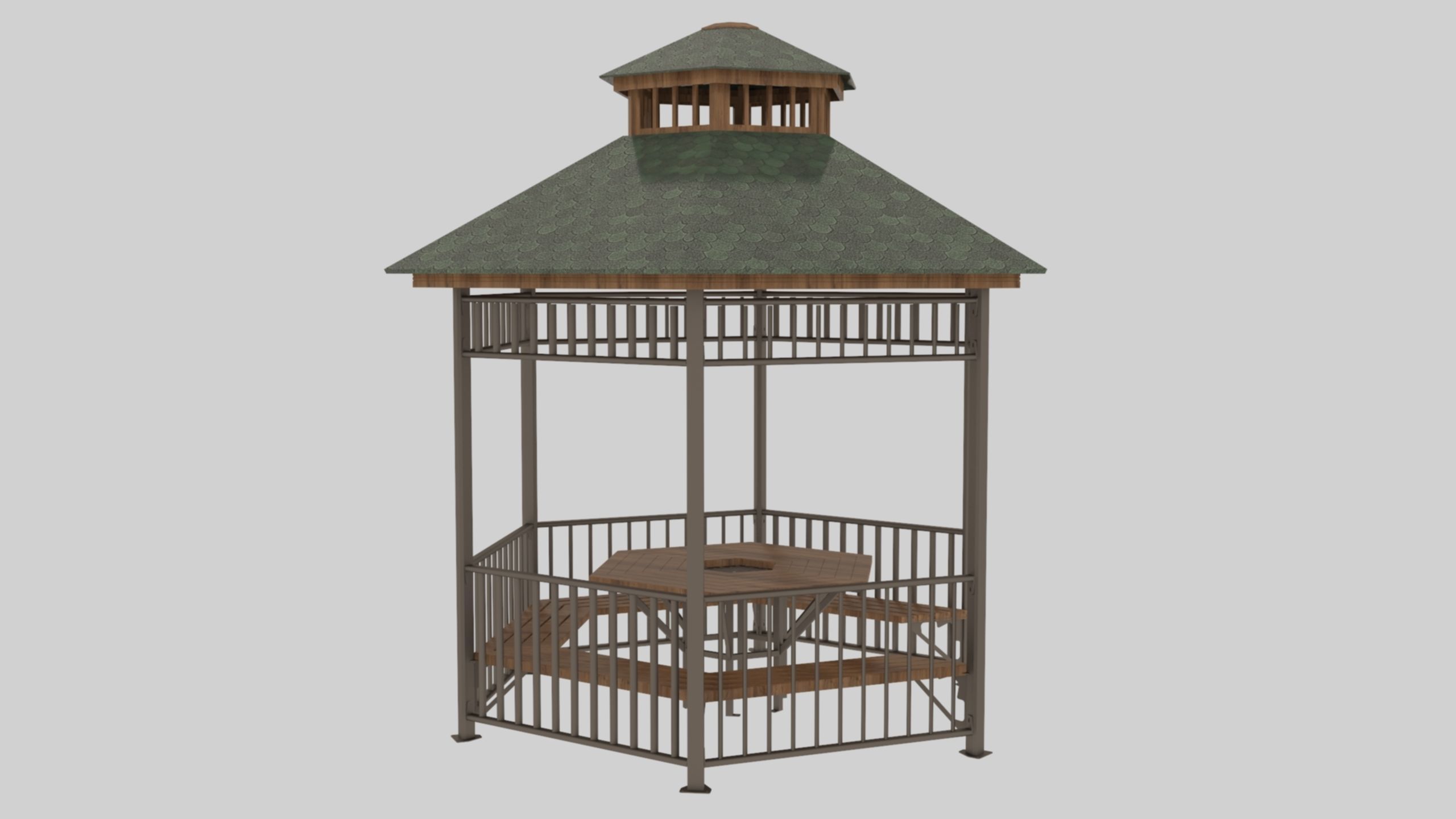 Iron Wood Garden Pergola - Gazebo 06 Low-poly 3D model_19