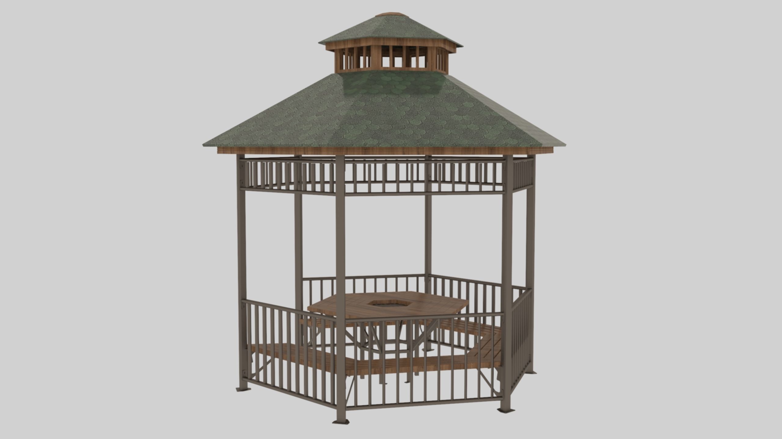 Iron Wood Garden Pergola - Gazebo 06 Low-poly 3D model_4