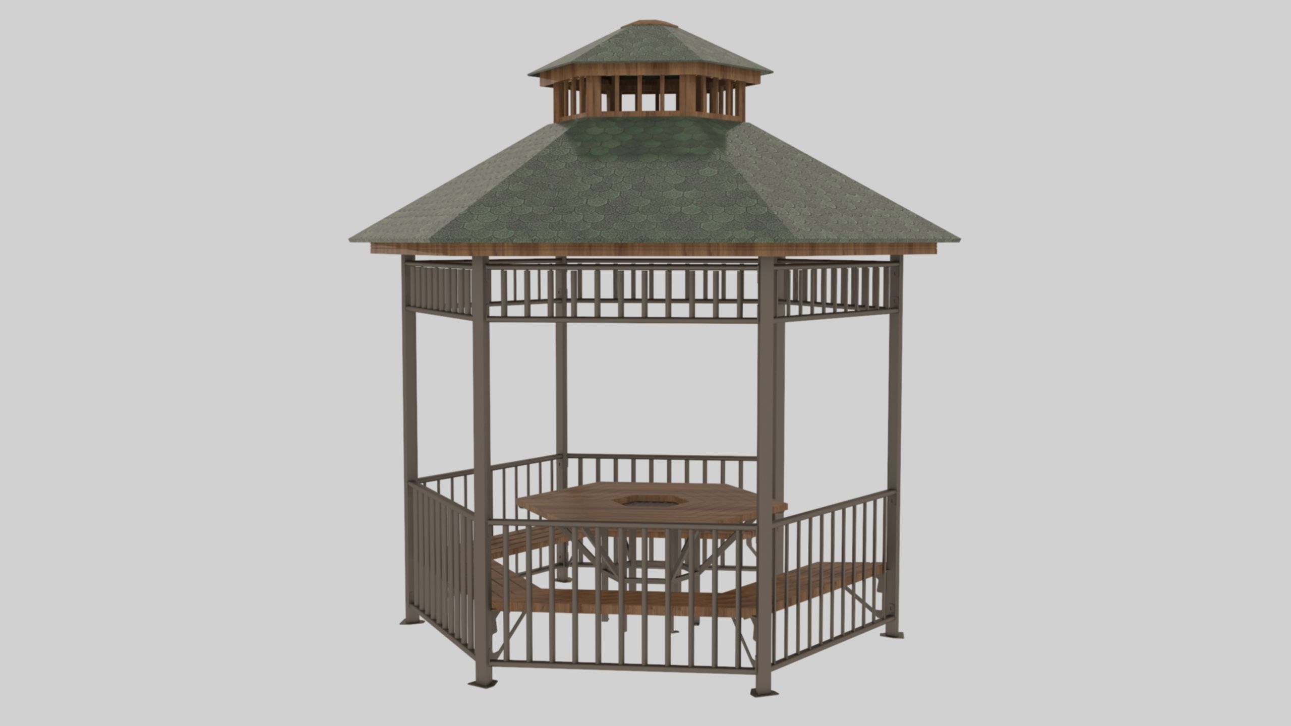 Iron Wood Garden Pergola - Gazebo 06 Low-poly 3D model_2