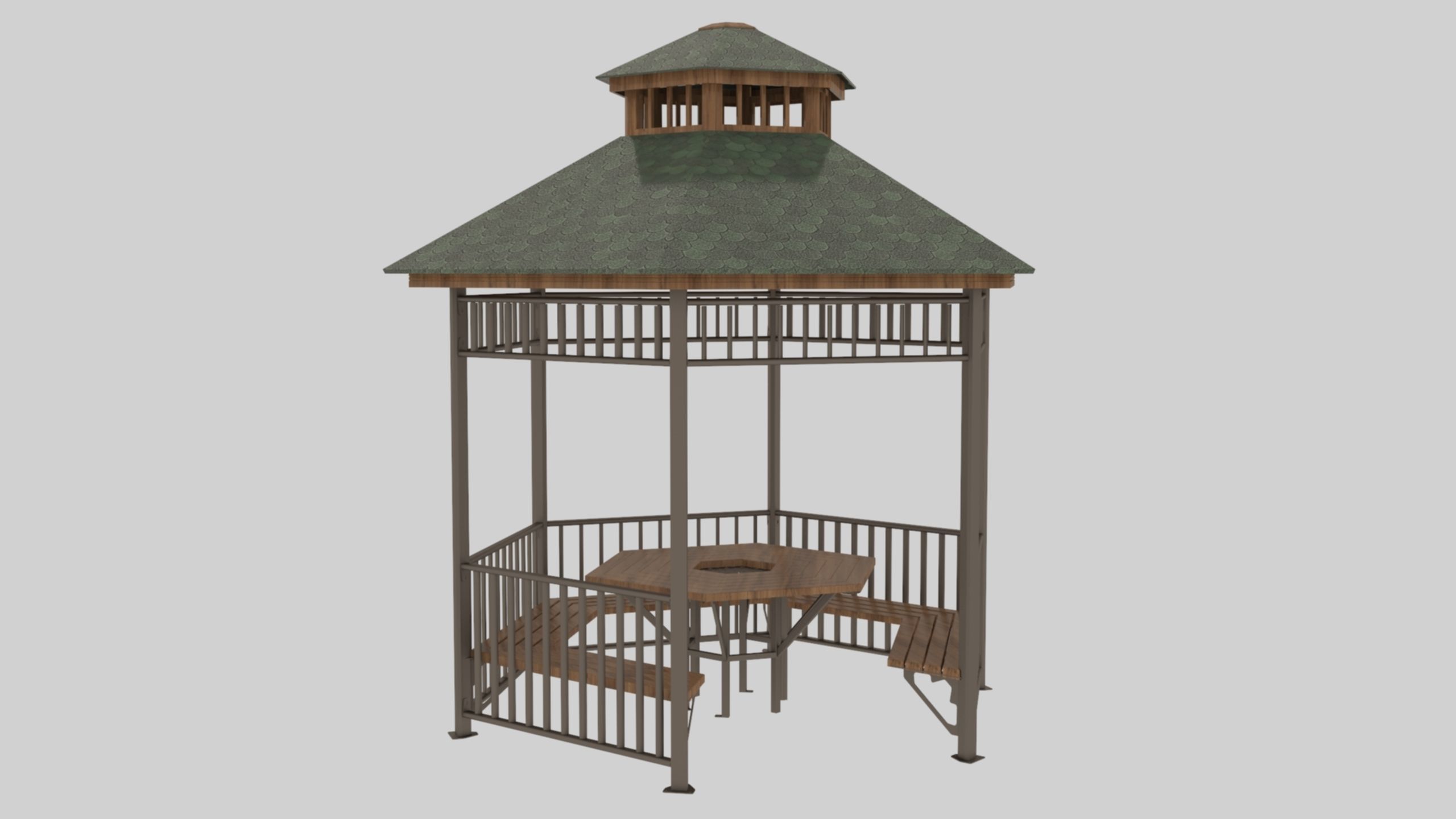 Iron Wood Garden Pergola - Gazebo 06 Low-poly 3D model_26