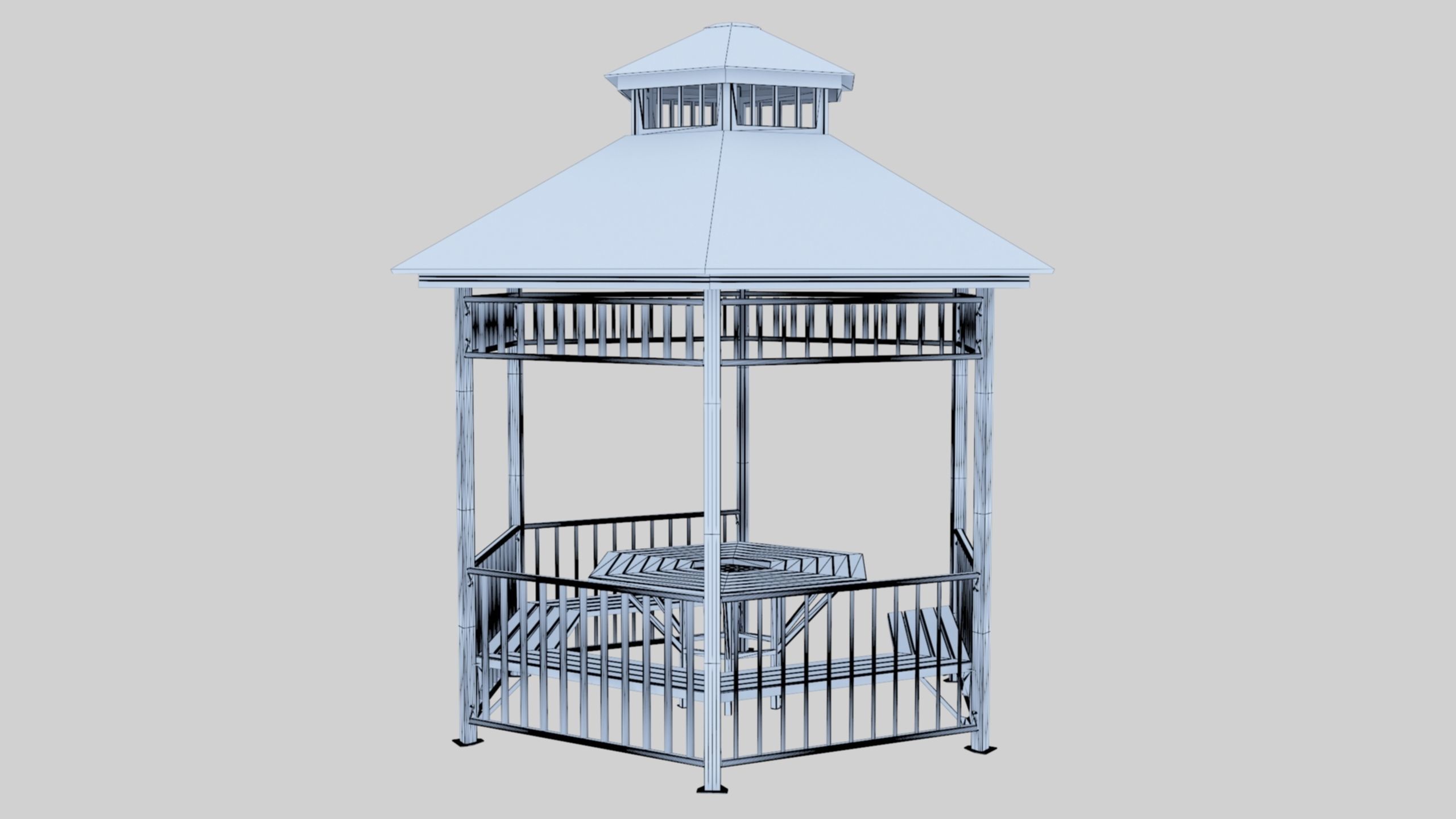 Iron Wood Garden Pergola - Gazebo 06 Low-poly 3D model_29