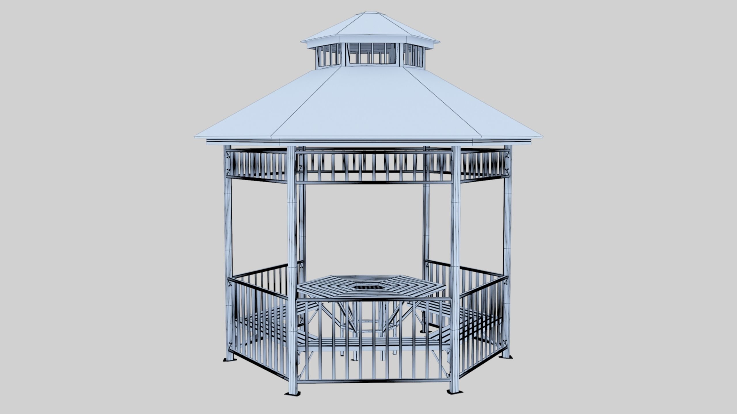 Iron Wood Garden Pergola - Gazebo 06 Low-poly 3D model_6